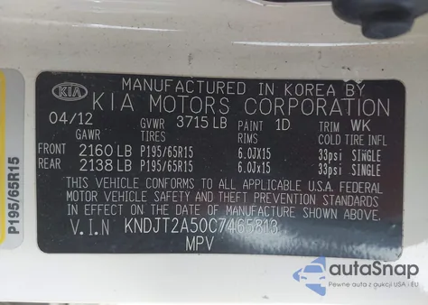 2012 Kia Soul z USA, uszkodzony, nr VIN KNDJT2A50C7465813